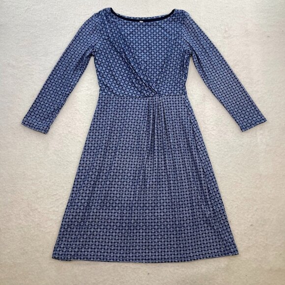 Gilli Lattice Blue Dot Long Sleeved Faux-Wrapped Dress Size Small - Picture 1 of 6